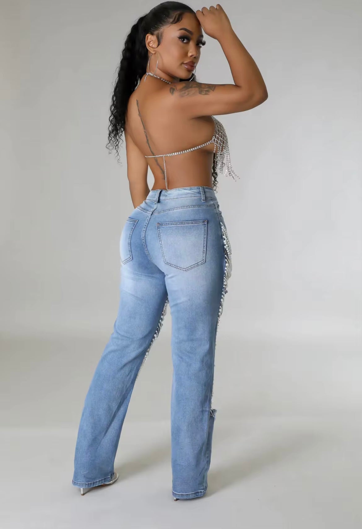 Beaded Ripped Jeans