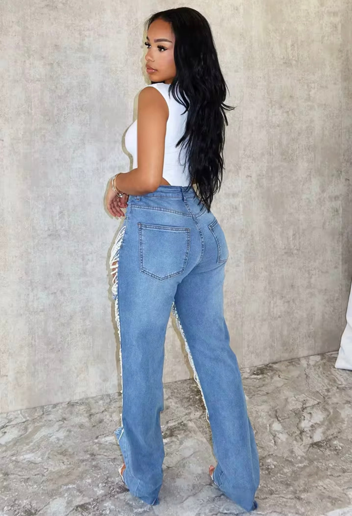 Beaded Ripped Jeans